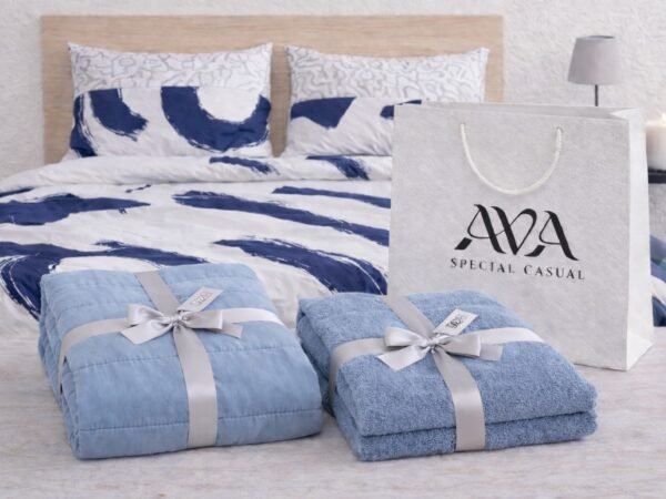 מארז מצעים זוגי רחב LOGO ESPRIT , שמיכה זוגית  MILA JEANS, סט מגבות