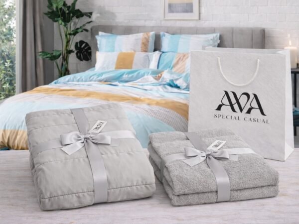 מארז מצעים זוגיים NOCLES , שמיכה זוגית  MILA GREY, סט מגבות